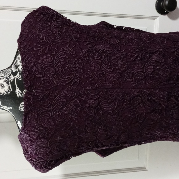 💜Lauren Ralph Lauren💜 - Plum Lace Overlay S/S Cocktail Dress - Picture 6 of 13